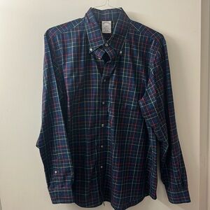 Stretch Cotton Non-Iron Oxford Polo Button Down, Navy Plaid